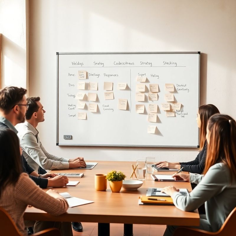Sesión de estrategia editorial con notas organizadas